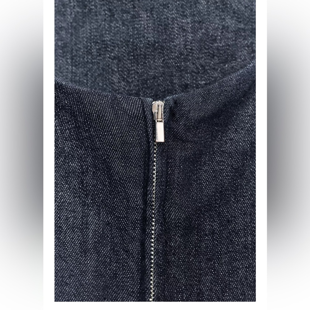 Zara NWT dark denim blue asymmetric hem strapless tube midi dress - Picture 11 of 13